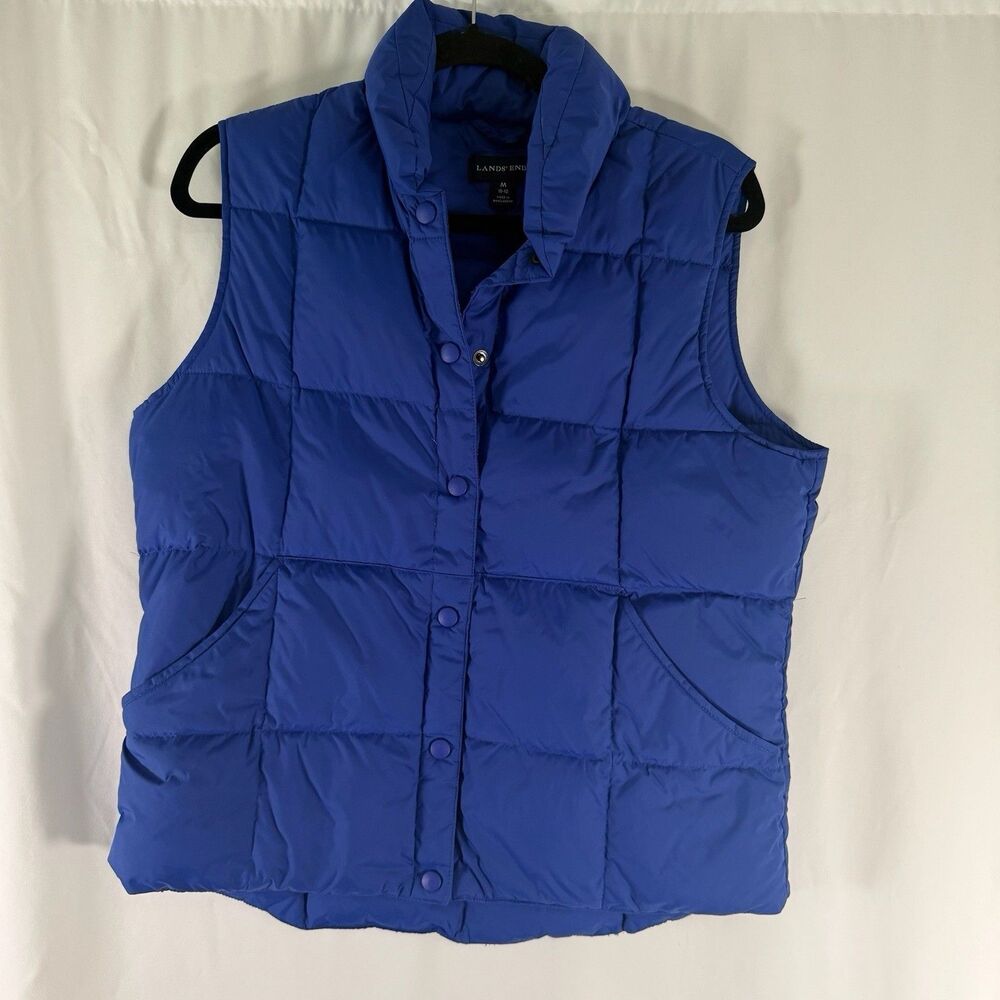 Land's End Goose Down Vest Women's Medium 10-12 Blue Full Snap Pockets